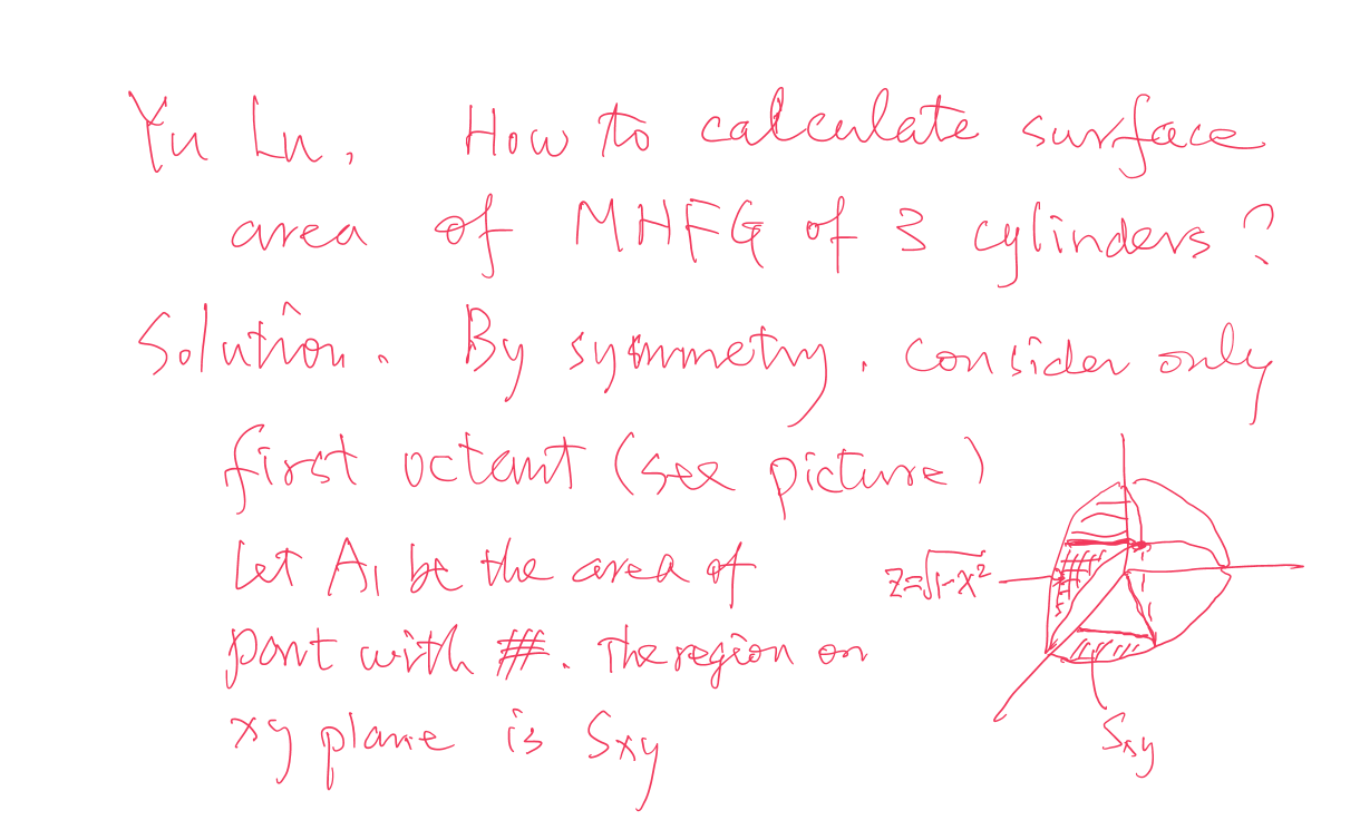 The boundary of three intersecting cylinders is divided into symmetric surface pieces.