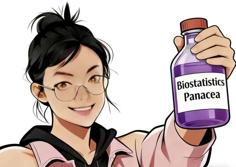 Illustration holding a biostatistics bottle